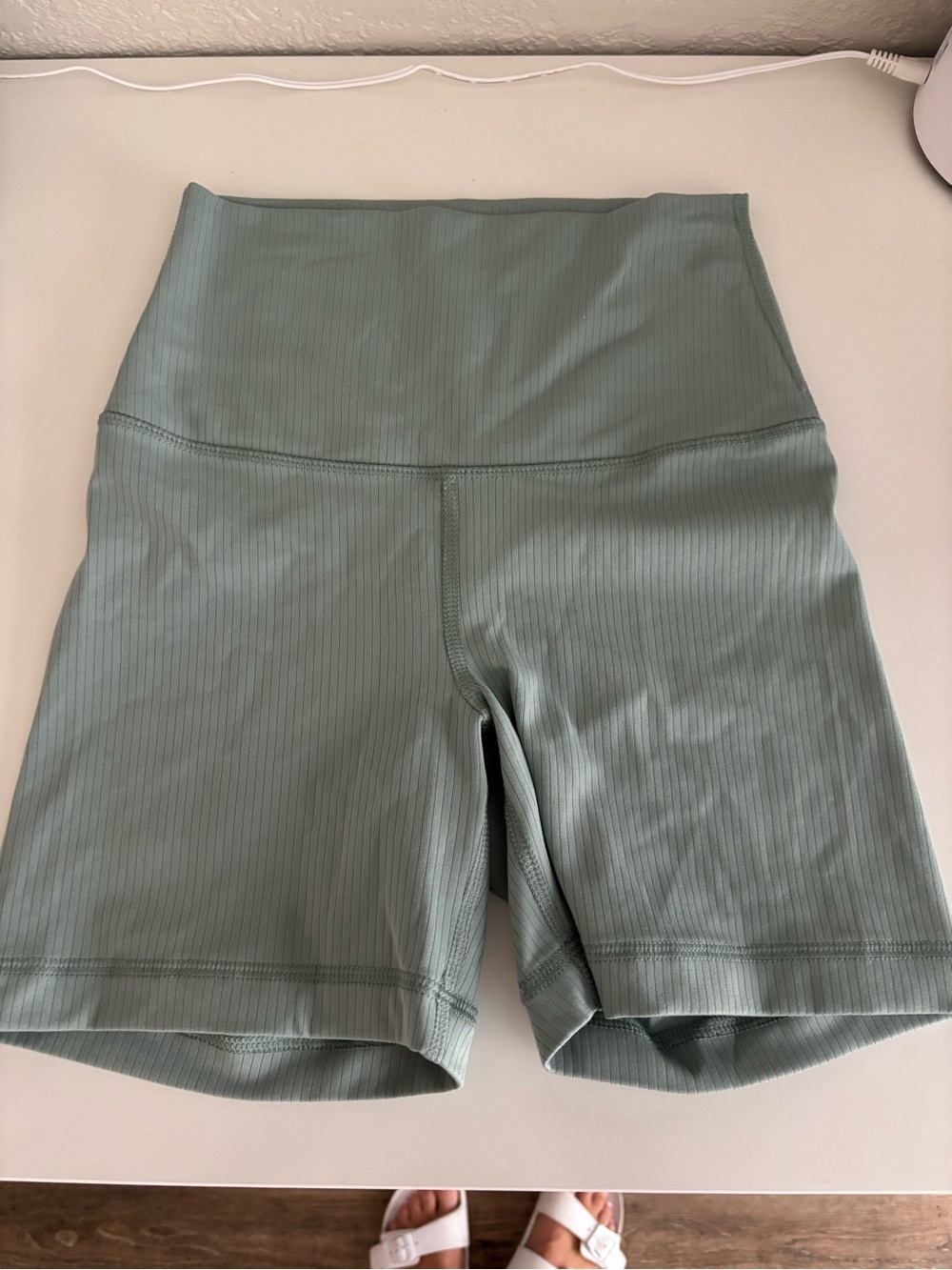 90 Degree By Reflex High-Waist Ribbed Bike Shorts in Sage Green